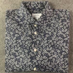 Eton Slim Mens 100% Cotton Long Sleeve Floral Dress Shirt Size 43-17 Black/Gray